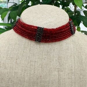 Elegant Red Beaded Choker